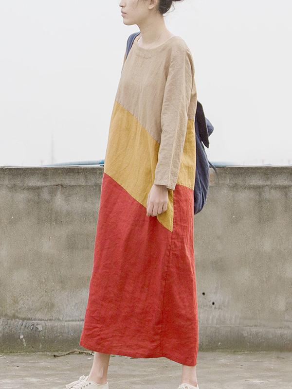 Split-color Cropped Ramee Loose Maxi Dresses