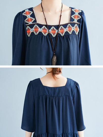 2019 Summer New Loose Embroidery Falbala Dress