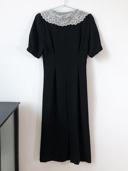 Original Empire Elasticity Lapel Lace Dress
