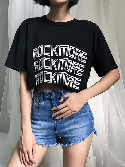 Letter Printed Round Neck Tees