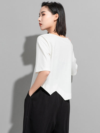 Stylish Asymmetric Irregular Clipping Round-Neck T-Shirt