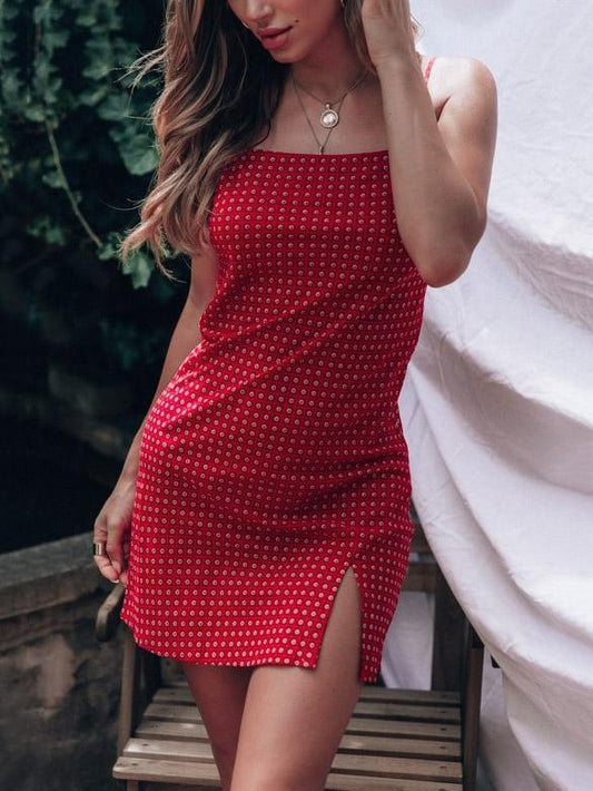 Red Floral Printed Slip Mini Dress