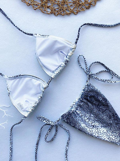Lace Up Contrast Scrunch Bikini Set