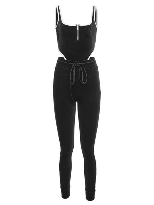 Drawstring Velvet Bodysuits&Pants Sports Suits