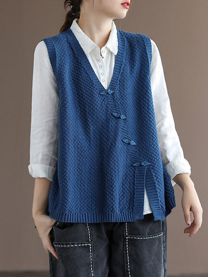 Simple Asymmetric Solid Color V-Neck Sleeveless Vest Tops