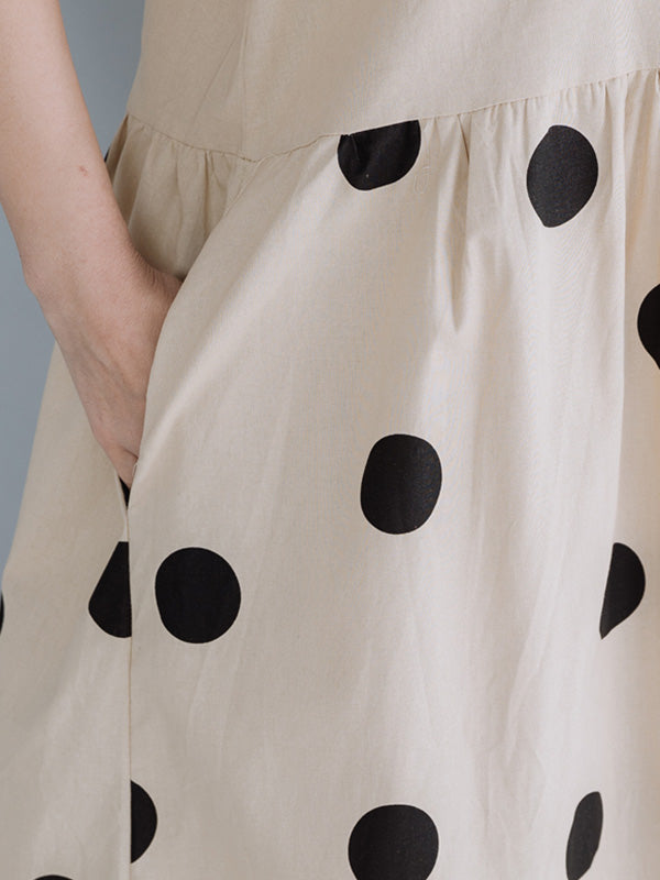 Simple Asymmetric Polka-Dot V-Neck Loose Short Sleeves Midi Dress