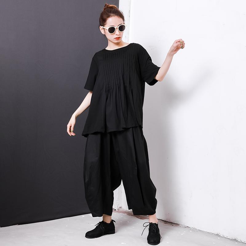 Comfortable Solid Color Pleated Summer T-Shirt