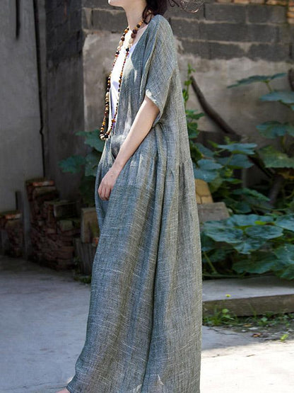 Casual Deep V-neck Linen Long Dress