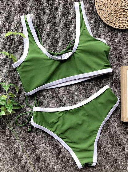 Contrast Lattice Bikini Swimsuit