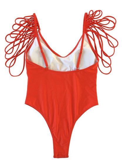 Sexy Backless Tassels One-piece Swimwear