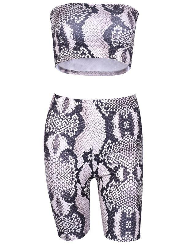Sexy Snakeskin Strapless Top And Straight Leg Suits