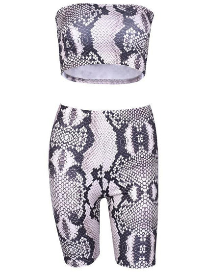Sexy Snakeskin Strapless Top And Straight Leg Suits