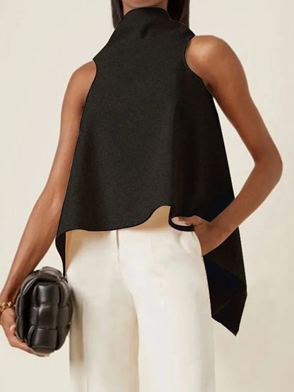 White&Black High-Neck High-Low Vest