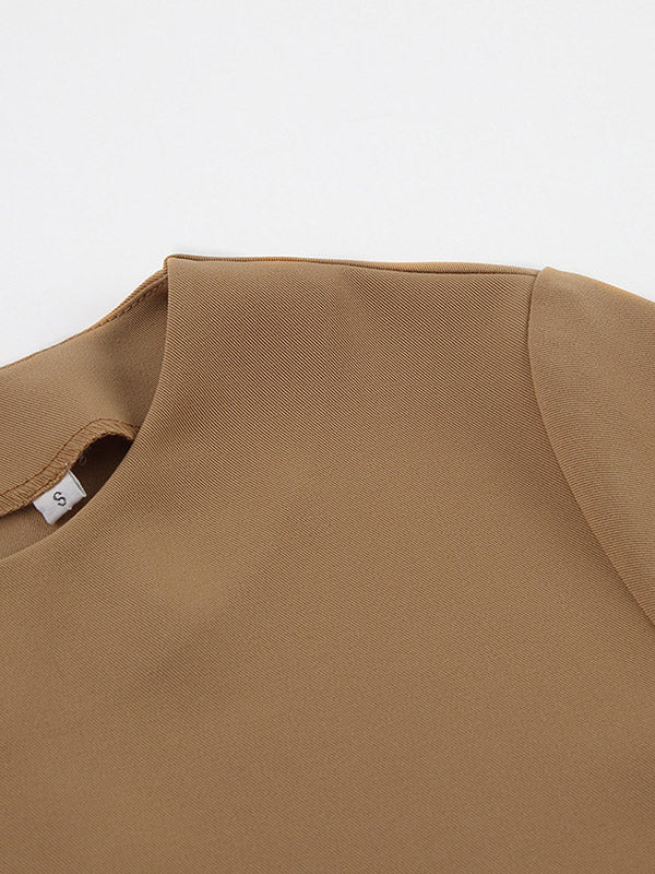 Casual Solid Color Round-Neck Long Sleeves T-Shirt+Wide Leg Pants 2 Pieces Set