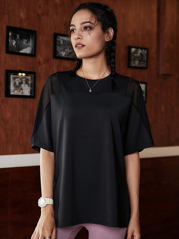 Loose Solid See-Through Yoga Tees