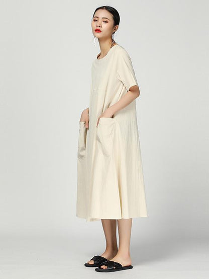 Simple Solid Split-joint Round-neck Dress