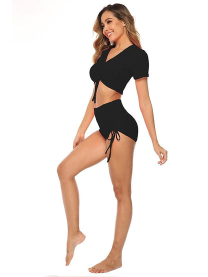 Sports Drawstring Bare Midriff T-shirt