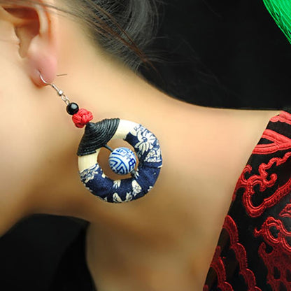Buykud Blue And White Porcelain Retro Handmade Earrings