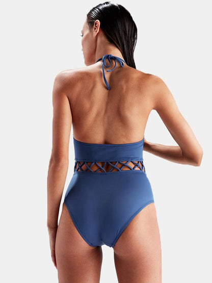 Sennit Hollow Lace-up One-piece Swimsuit