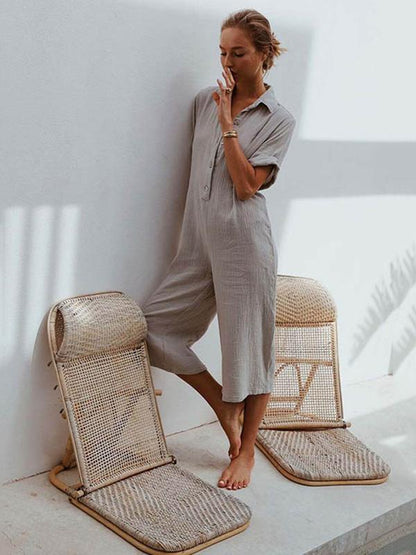 4 Colors Short Sleeves Loose Long Jumpsuits