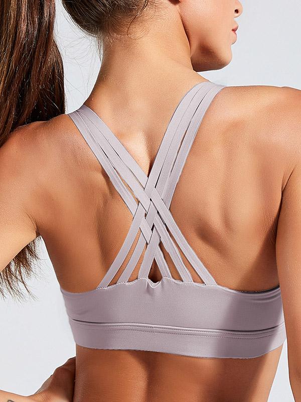 Solid Intersect Bandage Wireless Sports Bra