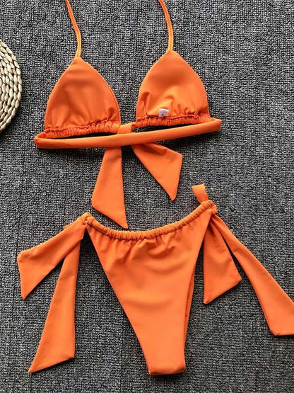 Triangle Top Ruched Plain Bikini Set