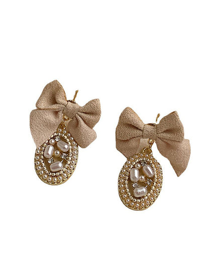 Normcore Pearls Bow-Embellished Geometry Earrings