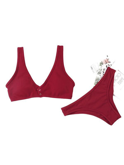 Sexy Ribbed  Button Bikinis Swimwear