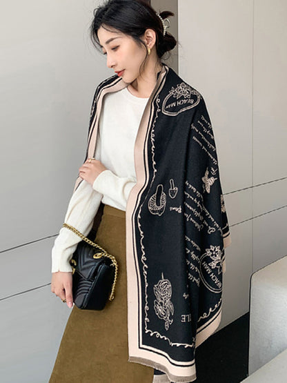 Double-Sided Alphabet Jacquard Shawl&Scarf