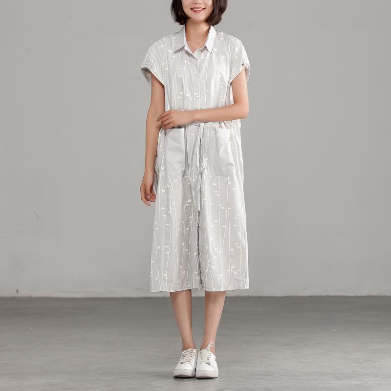 Cotton Polo Collar Light Gray Short Sleeve Dress