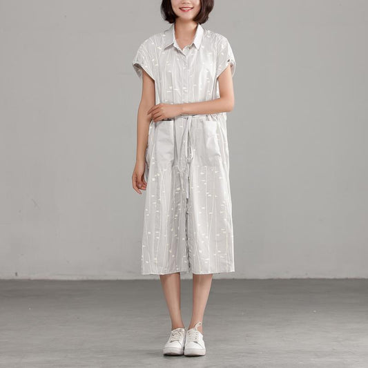 Cotton Polo Collar Light Gray Short Sleeve Dress