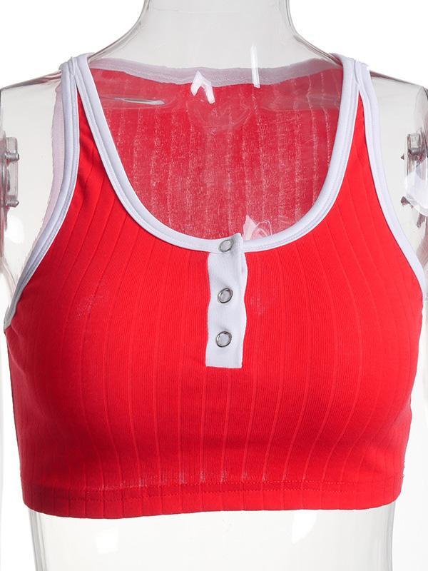 Contrast Color U-Neck Exposed Navel Tanks
