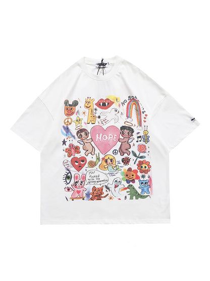 Original Round-Neck Cartoon Printed Loose T-Shirts Tops