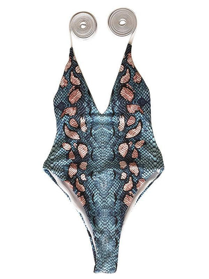 Sexy Snake Skin Bandage One Piece Swimwear
