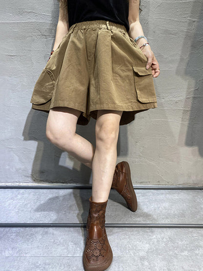 Casual With Pocket Solid Color Wide Leg Shorts