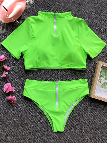 Sports Zippers Split Type Tankini Swimsuit