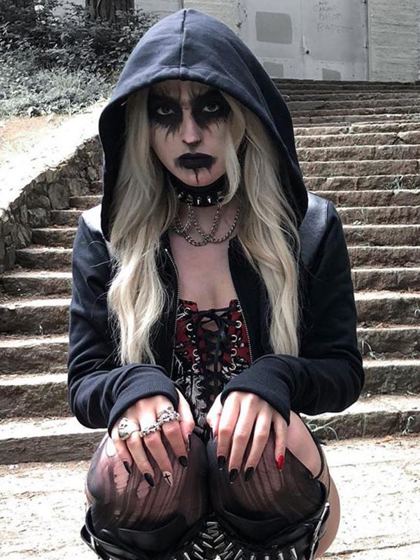 Vintage Solid Zipper Hoodies&Sweatshirt Tops