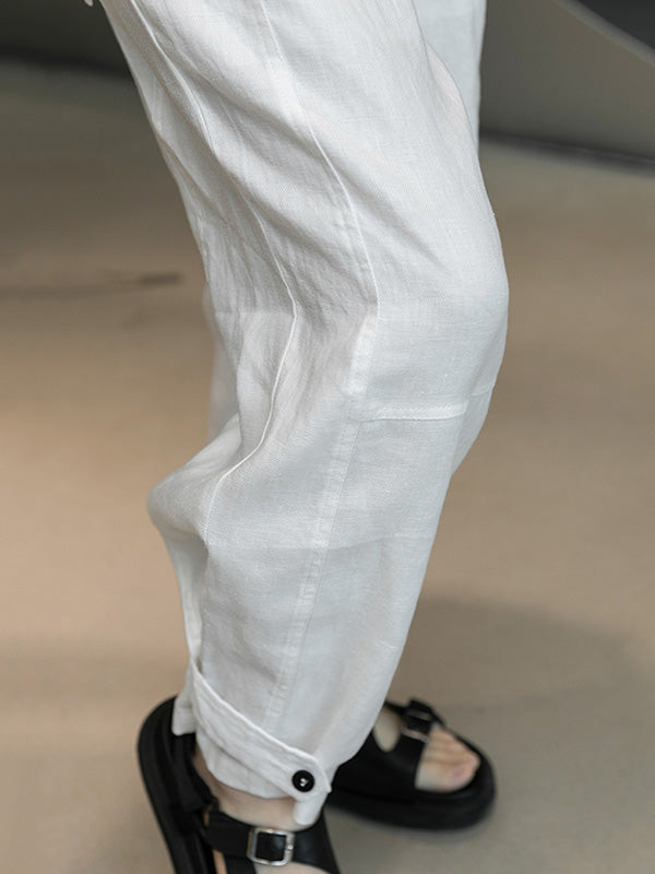 Casual Linen Solid Color Wide Leg Loose Pants