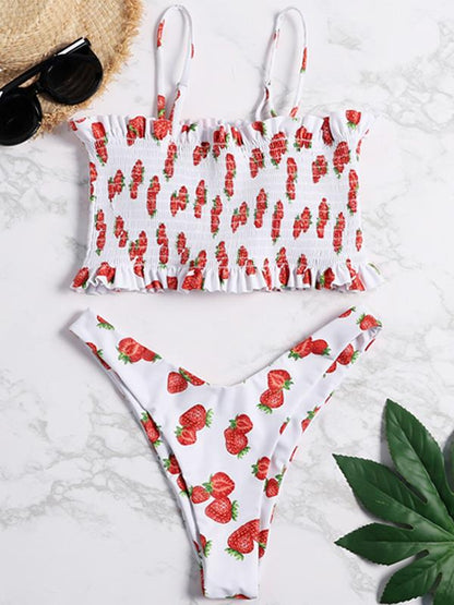 Smocked Spaghetti Strap Bikini Set