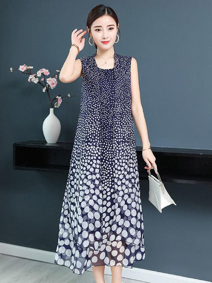 Loose Polka-Dot Printed Sleeveless Dress