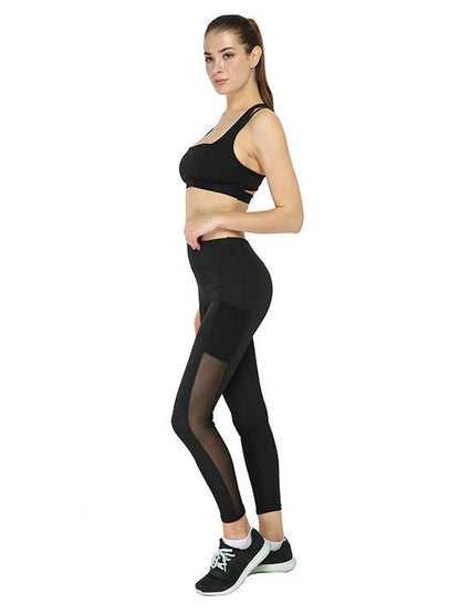 Mesh Stiching Side Pocket  Sports Leggings