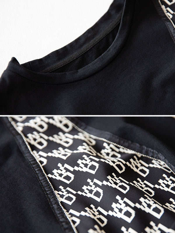 Original Loose Split-Joint Letter Printed Round-Neck Short Sleeves False Two Mini Dress