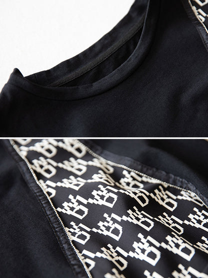 Original Loose Split-Joint Letter Printed Round-Neck Short Sleeves False Two Mini Dress