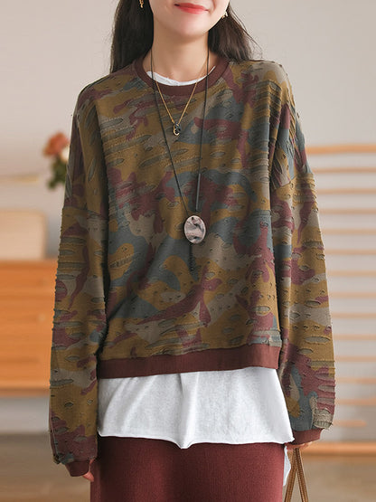 Fashion Split-Joint Camouflage Long Sleeves Sweatshirt Top