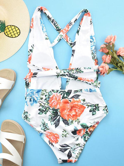 Flower Printed Tie One-piece Swimsuit