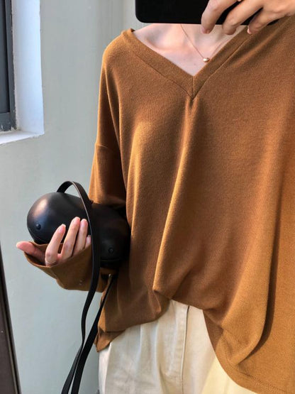 Pure Color V-neck Primer Shirt