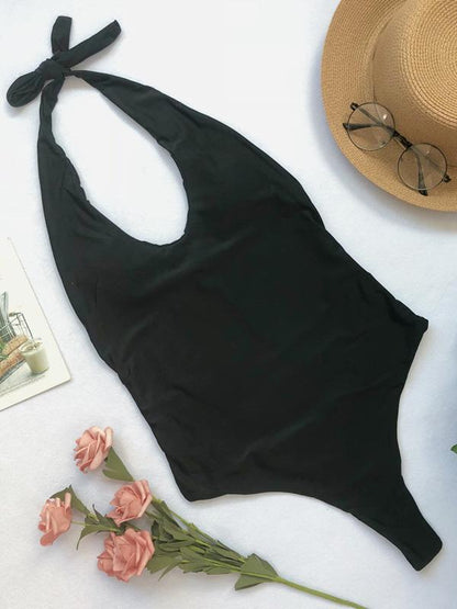 Halter-neck Backless Plain Bikinis Swimwear