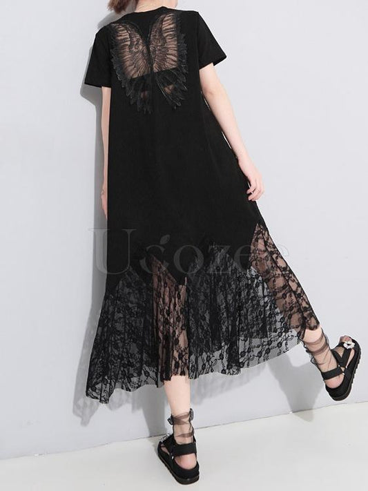 Lacy Angel's Wing Back Design Hollow Maxi Dress