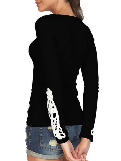 New Long Sleeve Cotton Lace T-Shirt