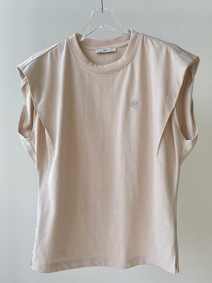 Simple Solid Color Round-Neck Cap-Sleeve Vest T-Shirt Tops